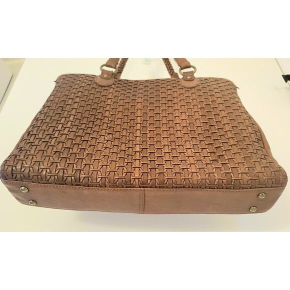 Leather Tote Bag Woven Brown Vintage Gorgeous Patina Excellent Condition - Picture 4 of 16